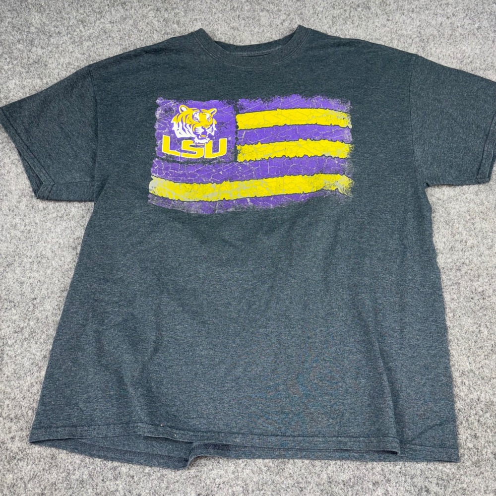 College Republic LSU Tigers Shirt Mens XL Grey Short Sleeve Distressed Flag Logo
